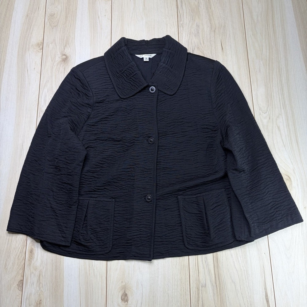 St. John Lightweight Knit Blazer Textured Jacket Black Size 16 Made In USA